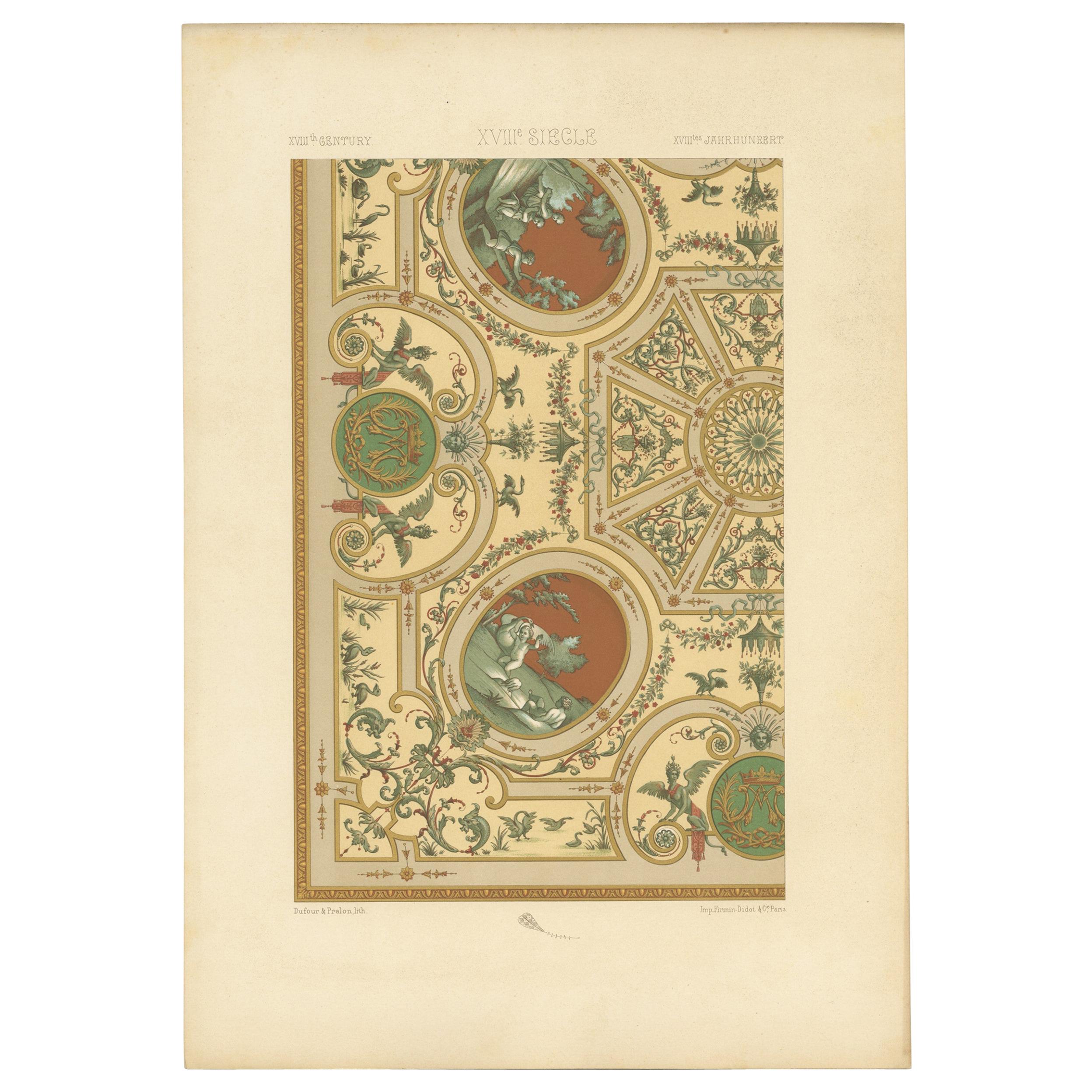 Pl. 90 Antique Print of XVIIIth Century Ornaments by Racinet (c.1890)