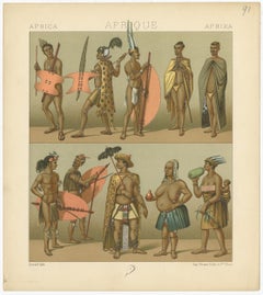 Pl. 91 Antique Print of African Clothes Racinet, 'circa 1880'