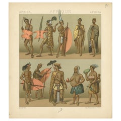 Pl. 91 Estampa antigua de ropa africana Racinet, "circa 1880