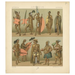 Pl. 91 Used Print of African Clothes Racinet, 'circa 1880'