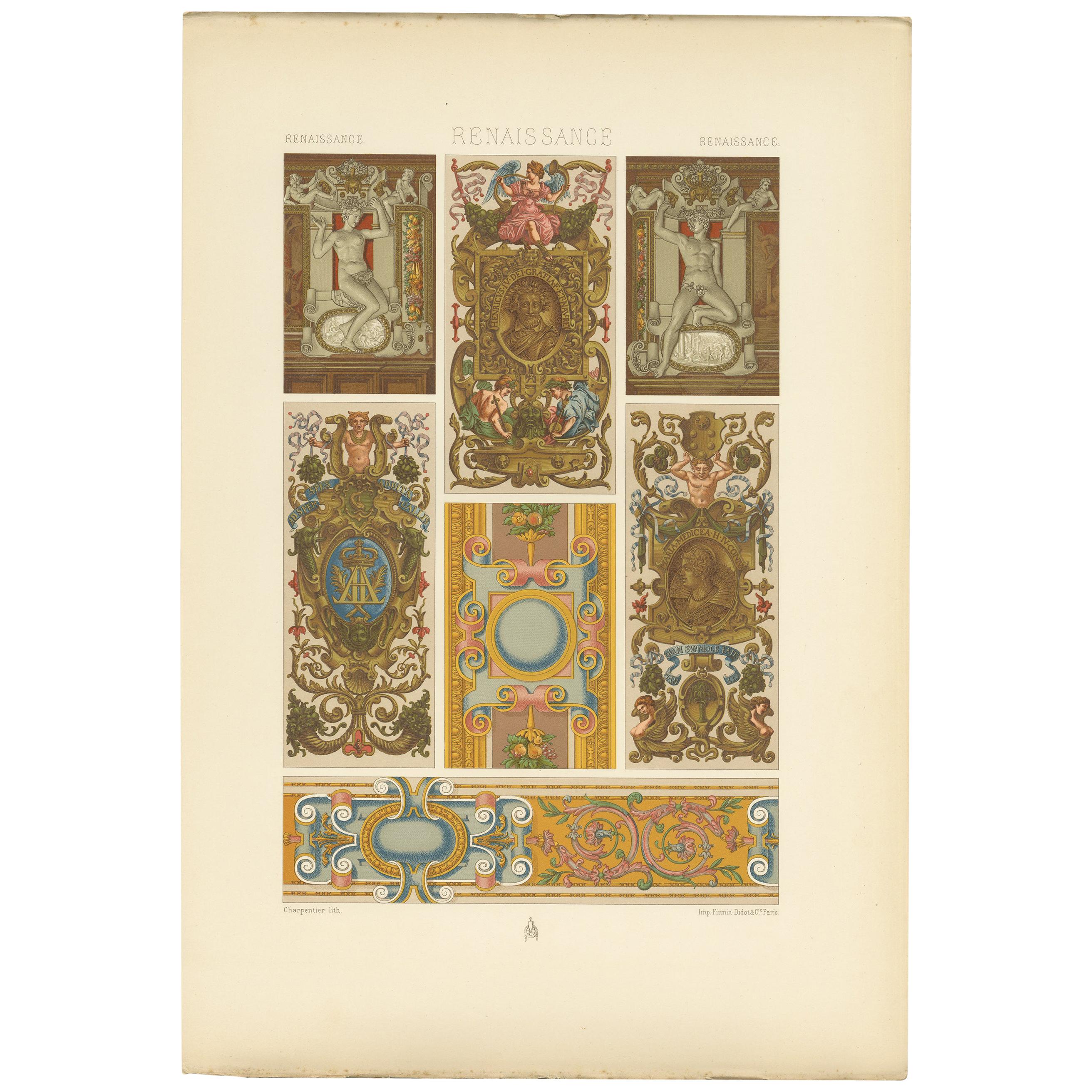 Sculpture ancienne de cartouches de la Renaissance Pl. 91 de Racinet, vers 1890