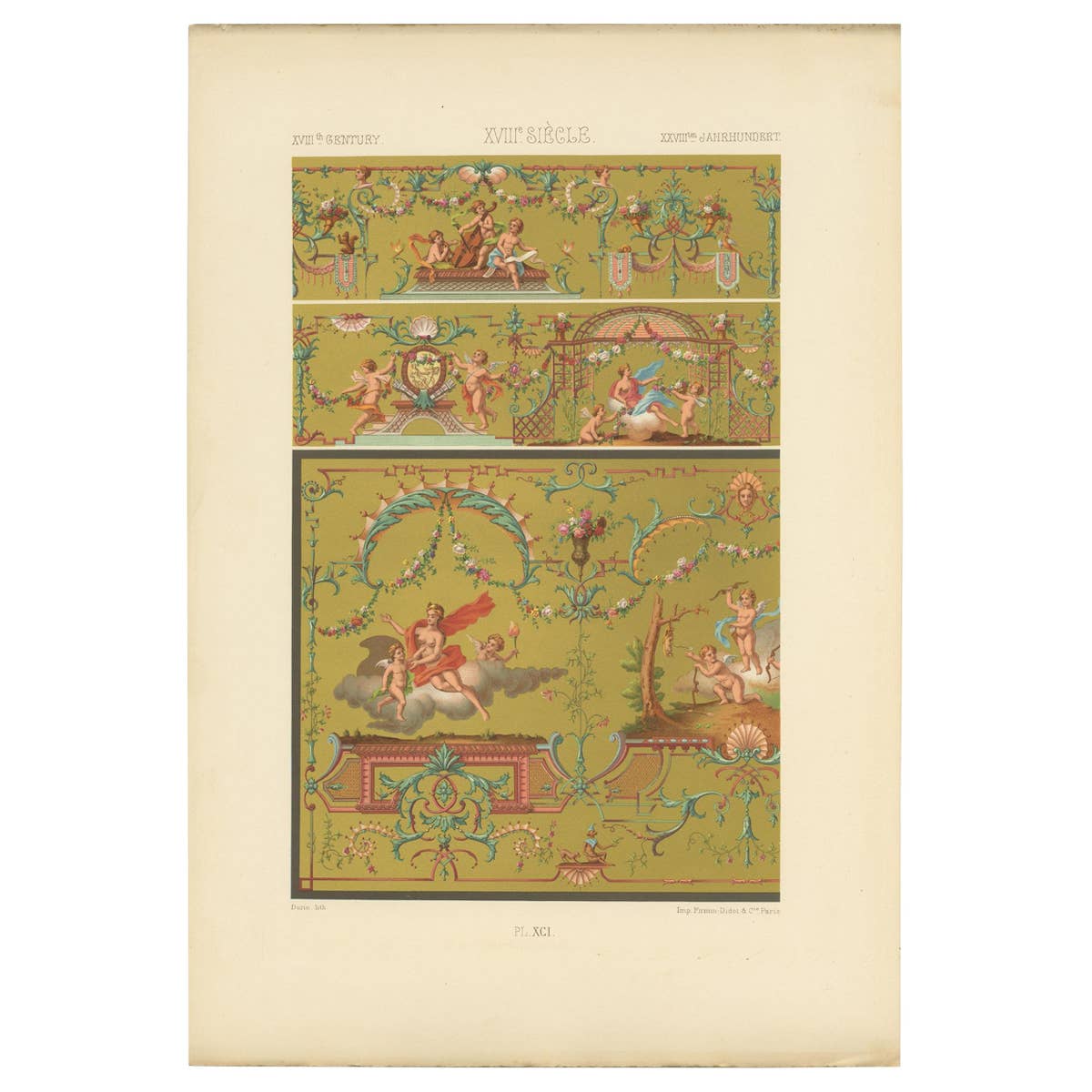 Pl. 91 Antique Print of XVIIIth Century Ornaments by Racinet, circa 1890