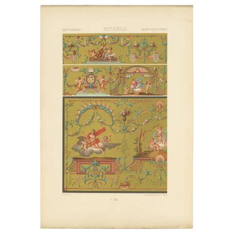 Pl. 91 Antique Print of XVIIIth Century Ornaments by Racinet, circa 1890