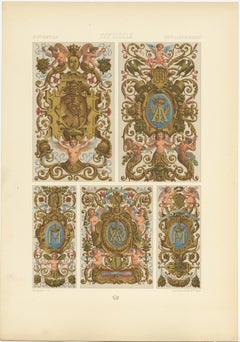 Pl. 92 Antique Print of 17th Century Decorative Paintings by Racinet, circa 1890