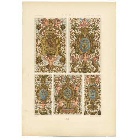 Pl. 92 Antique Print of 17th Century Decorative Paintings by Racinet, circa 1890