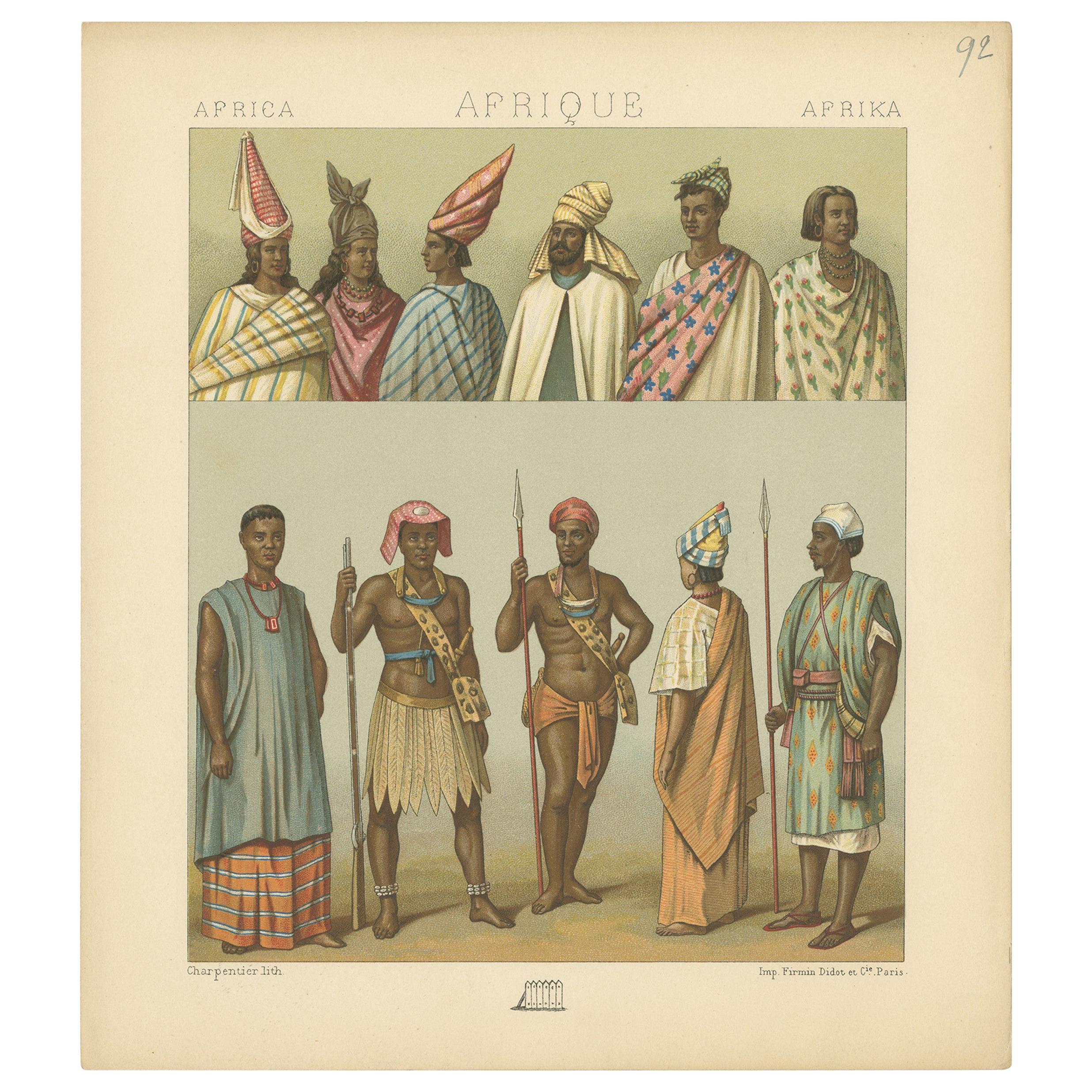 Impression ancienne de racket à costumes africains Pl. 92, vers 1880