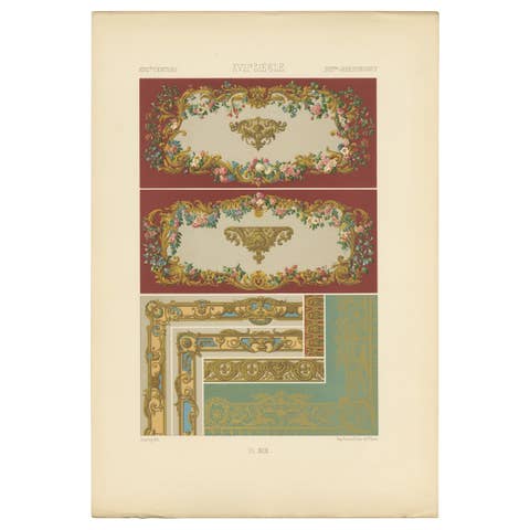 Pl. 92 Antique Print of XVIIIth Century Ornaments by Racinet, circa 1890