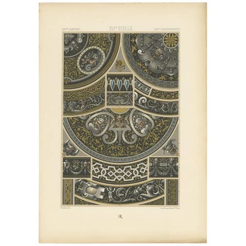 Pl. 93 Print of 16th Century Motifs Limoges Enamels by Racinet, circa 1890