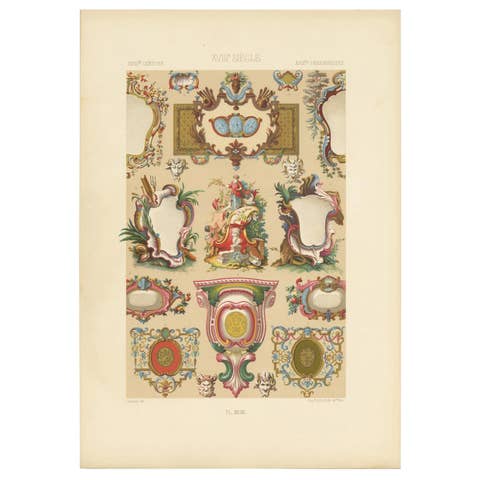 Pl. 93 Antique Print of XVIIIth Century Ornaments by Racinet (c.1890)