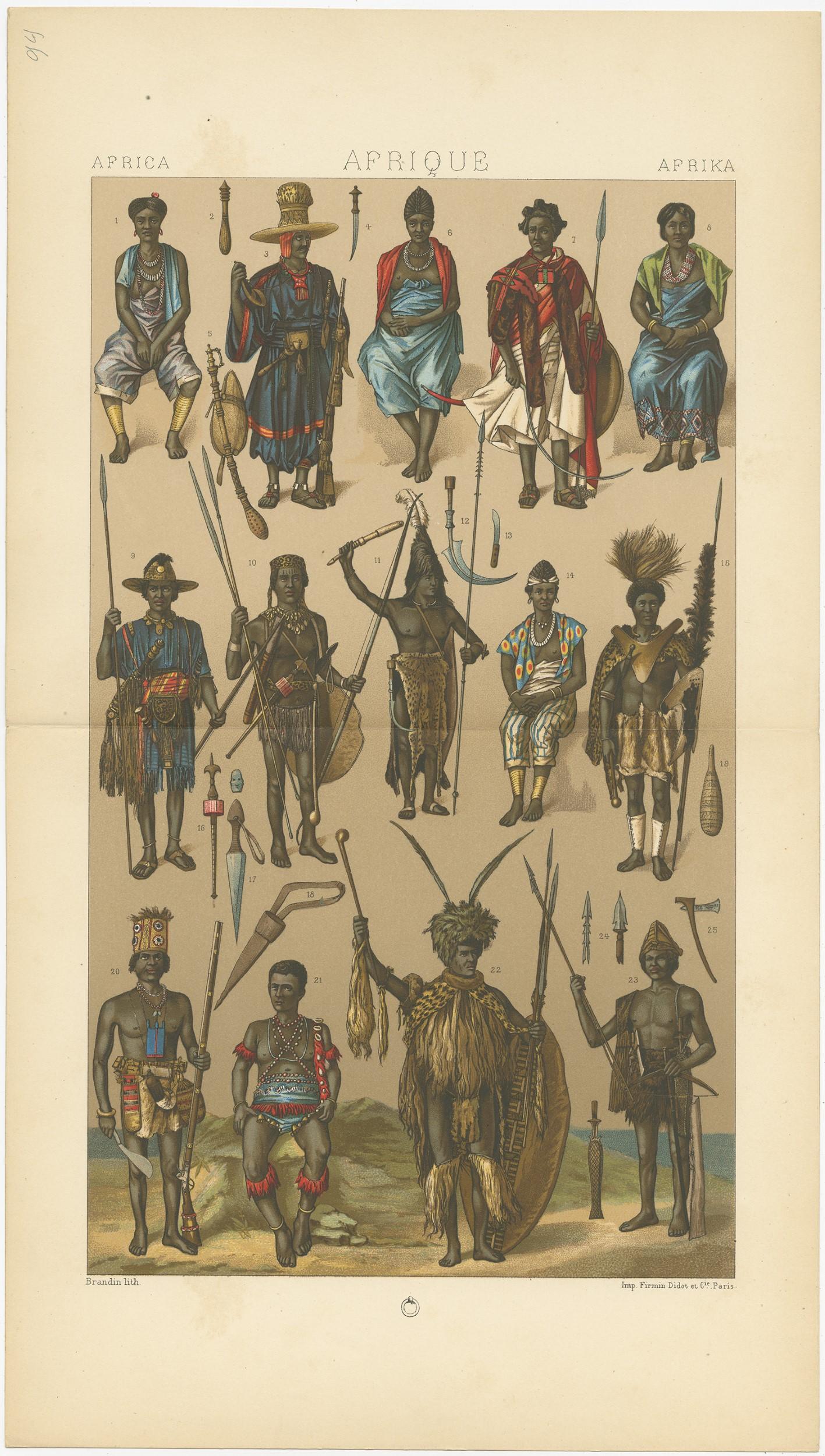 XIXe siècle Gravure ancienne de l'armement africain Racinet, 'circa 1880' en vente