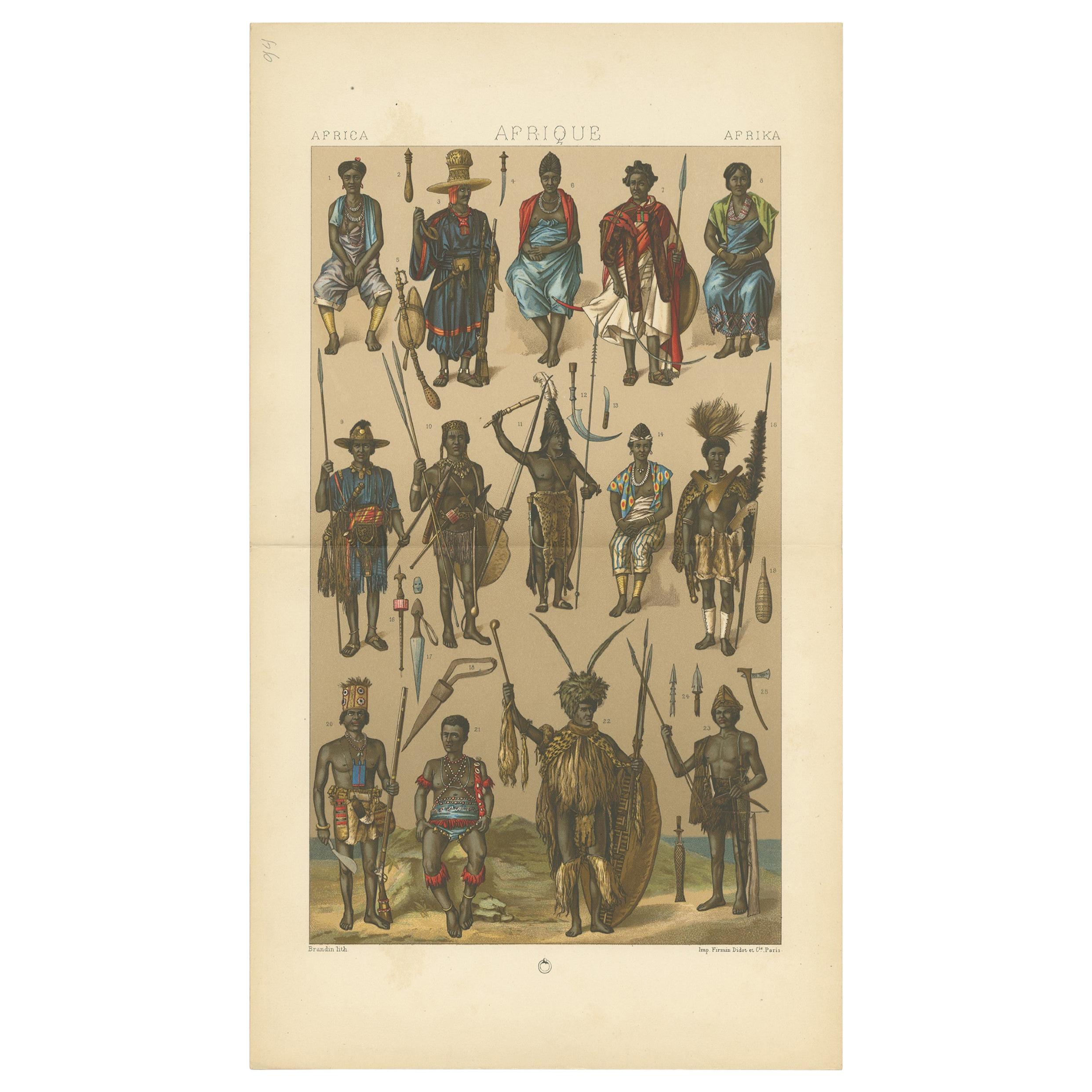 Stampa antica di Armamenti africani Racinet, 'circa 1880
