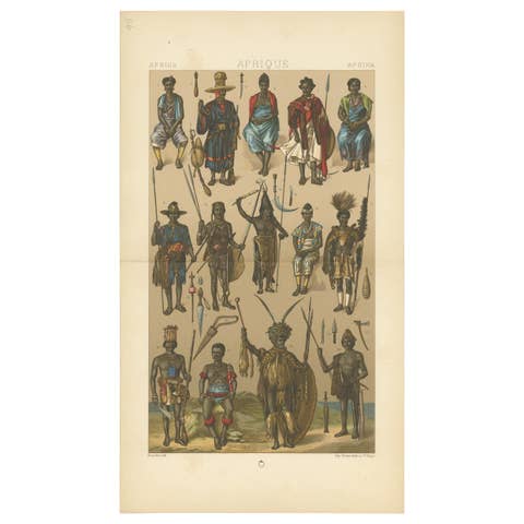 Antique Print of African Armaments Racinet, circa 1880