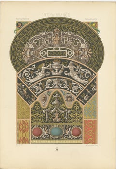 Pl. 94 Antique Print of Renaissance from Limoges Enamels by Racinet, circa 1890