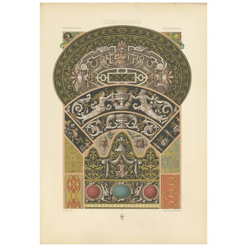 Pl. 94 Antique Print of Renaissance from Limoges Enamels by Racinet, circa 1890
