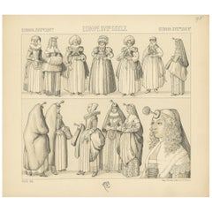 Pl. 95 Stampa antica di costumi europei del XVII secolo di Racinet, 1880 circa