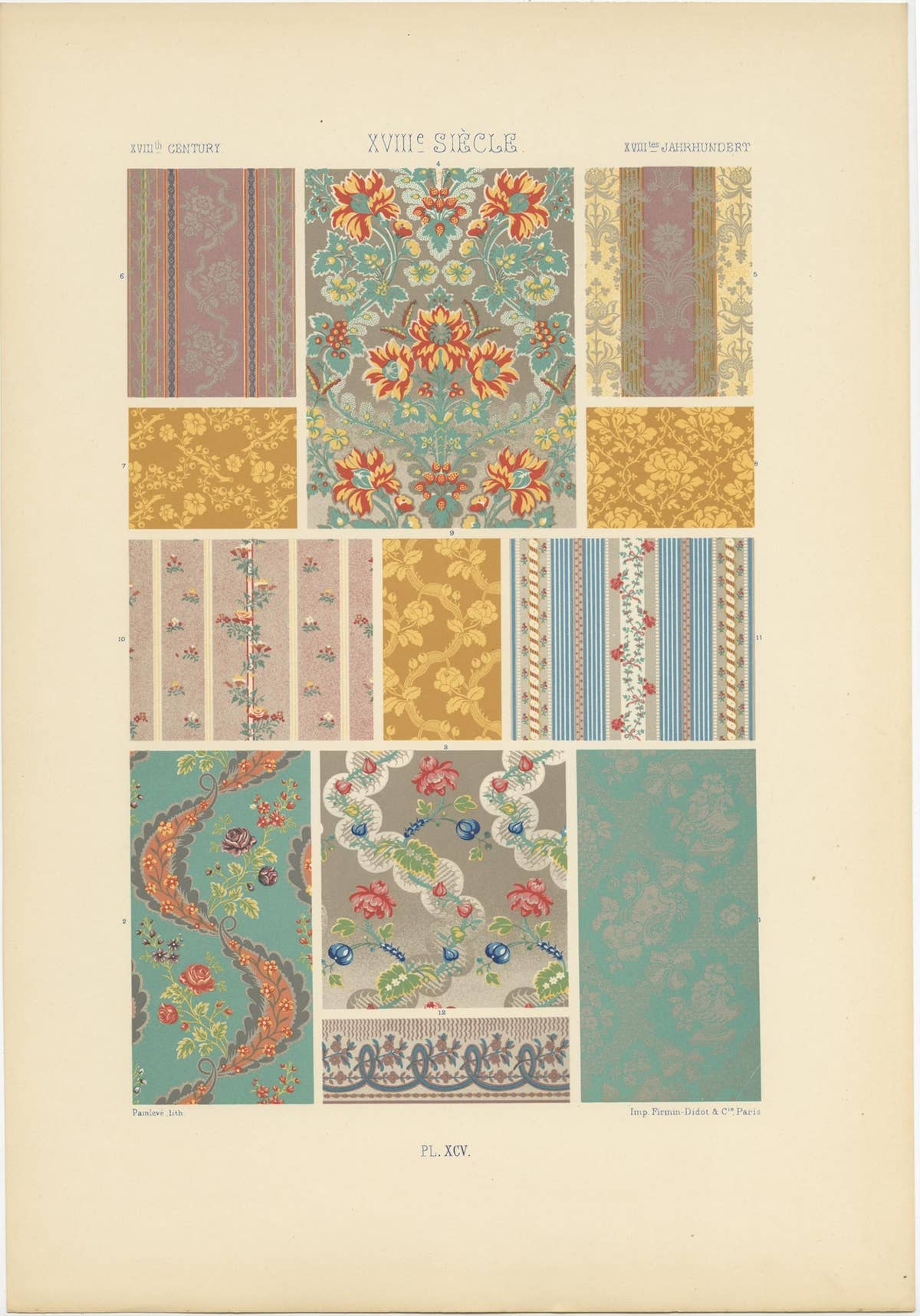 Pl. 95 Antique Print of XVIIIth Century Ornaments by Racinet, circa 1890