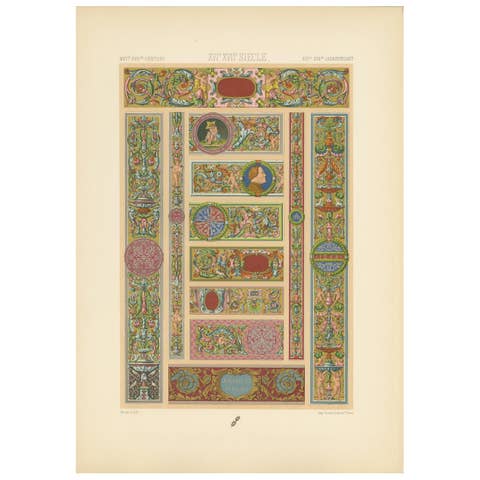 Pl. 97 Antique Print of 16th Century Italian Decorations by Racinet, circa 1890