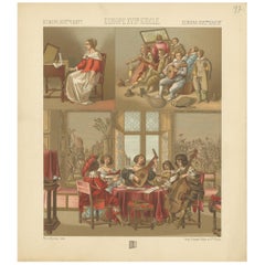 Pl. 97 Antique Print of European XVIIth Century Music Scenes by Racinet