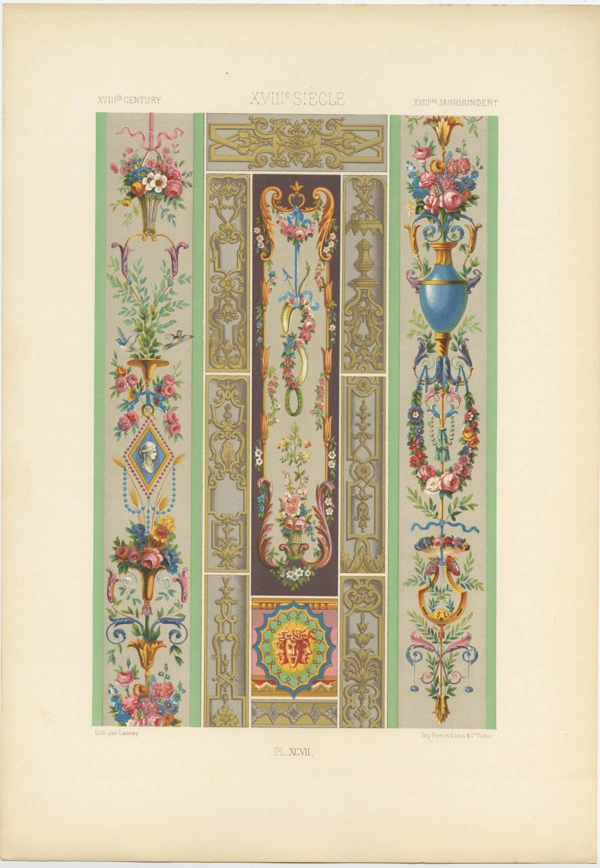 Pl. 97 Antique Print of 18th Century Ornaments by Racinet, 'circa 1890'