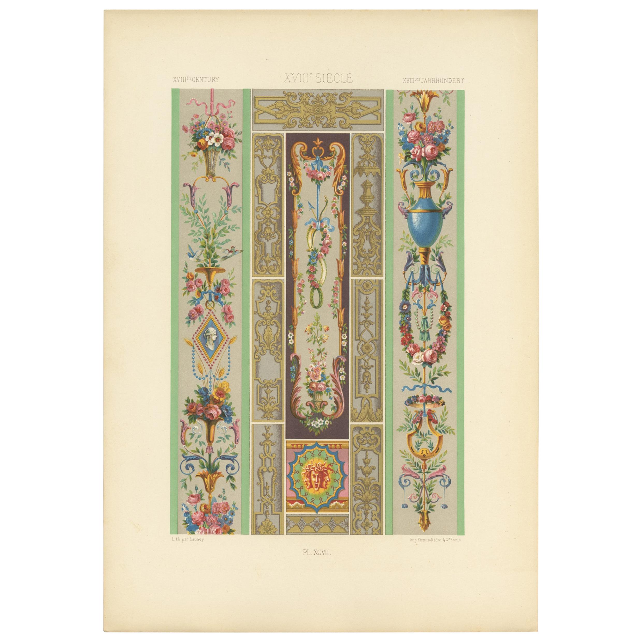 Pl. 97 Antique Print of 18th Century Ornaments by Racinet, 'circa 1890' For Sale