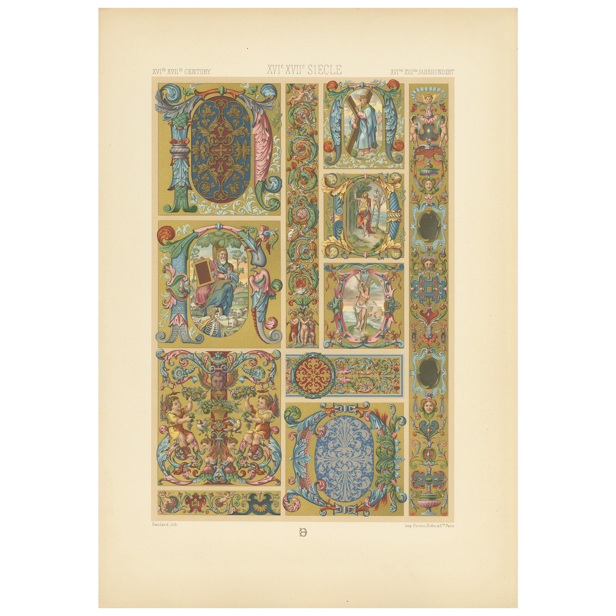 Pl. 98 Antique Print of 16th-17thCentury Italian Decorations by Racinet