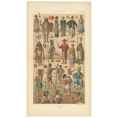 Pl. 98 Antique Print of Oceanian Costumes by Racinet, 'circa 1880'