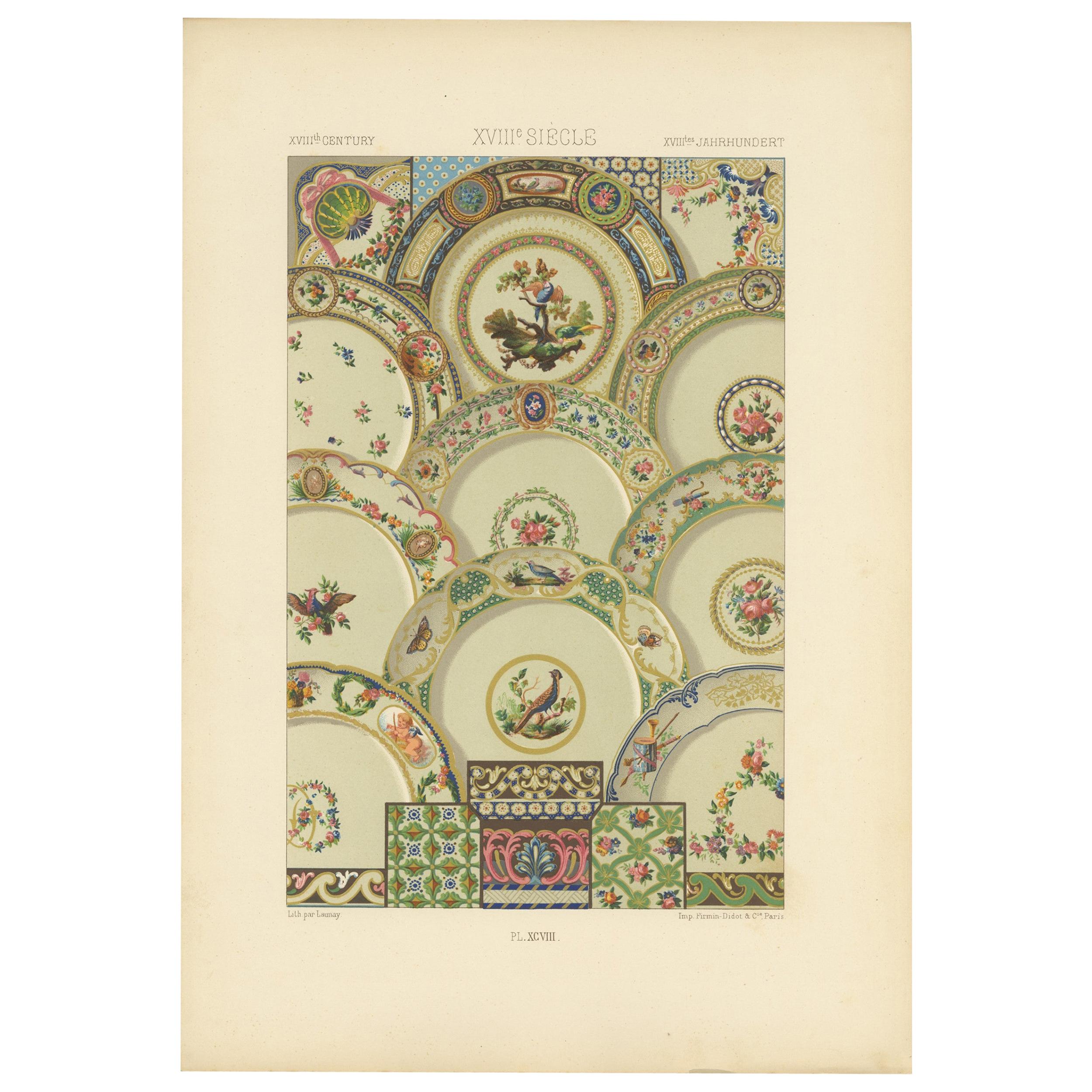 Pl. 98 Antiker Druck der Ornamente des XVIII. Jahrhunderts von Racinet (ca. 1890)