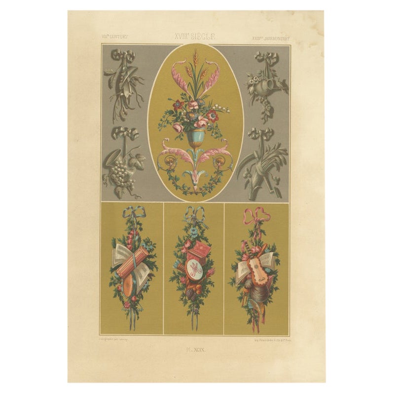 Pl. 99 Stampa antica di Art Decor nel 18° secolo di Racinet, 1869
