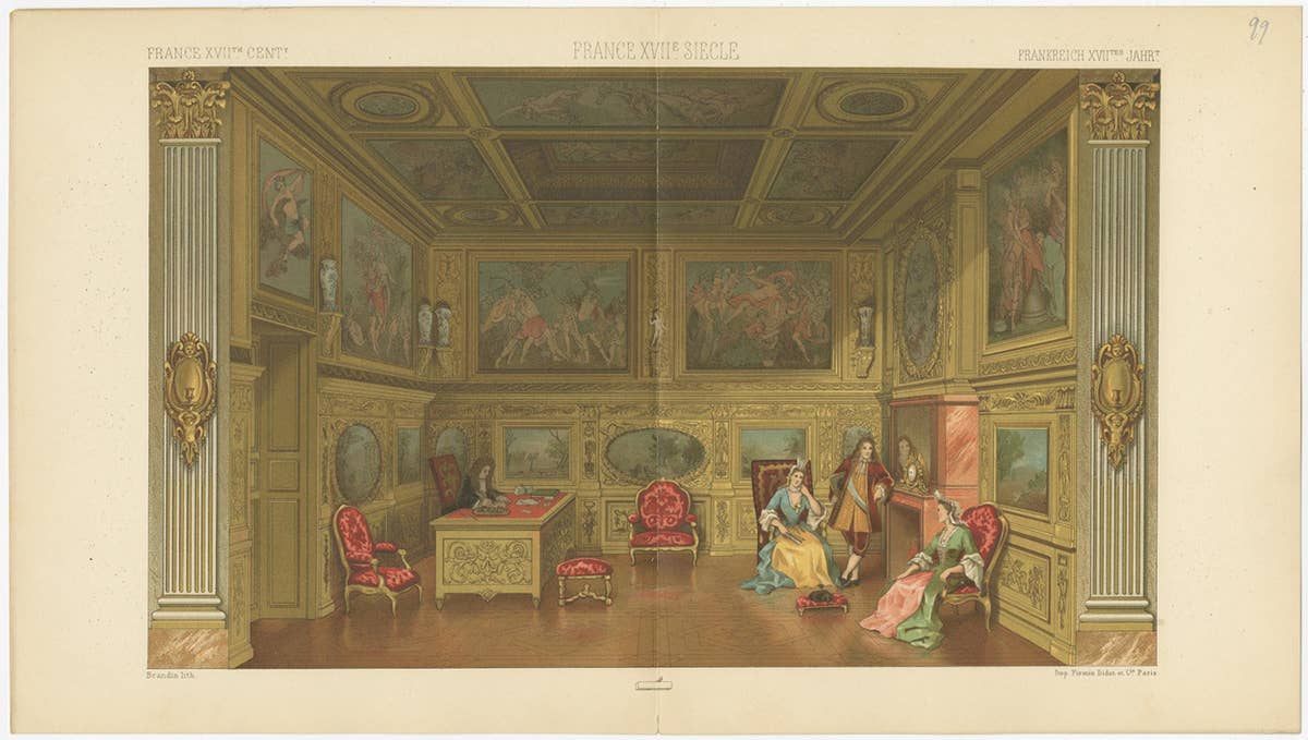 Antique Print of French 17th Century Office, 'circa 1880'