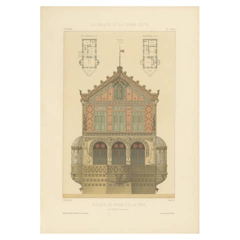 Antique French Print – Maison au Bord de la Mer Architecture by Hügelin, c.1900