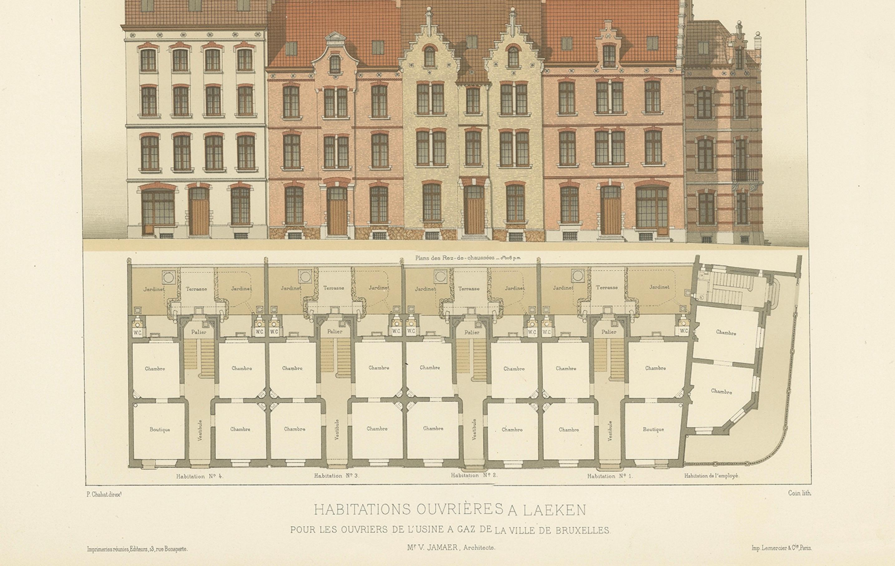 Pl. VI Habitations Ouvrières a Laeken, Chabat, 1900 ca. in vendita 1