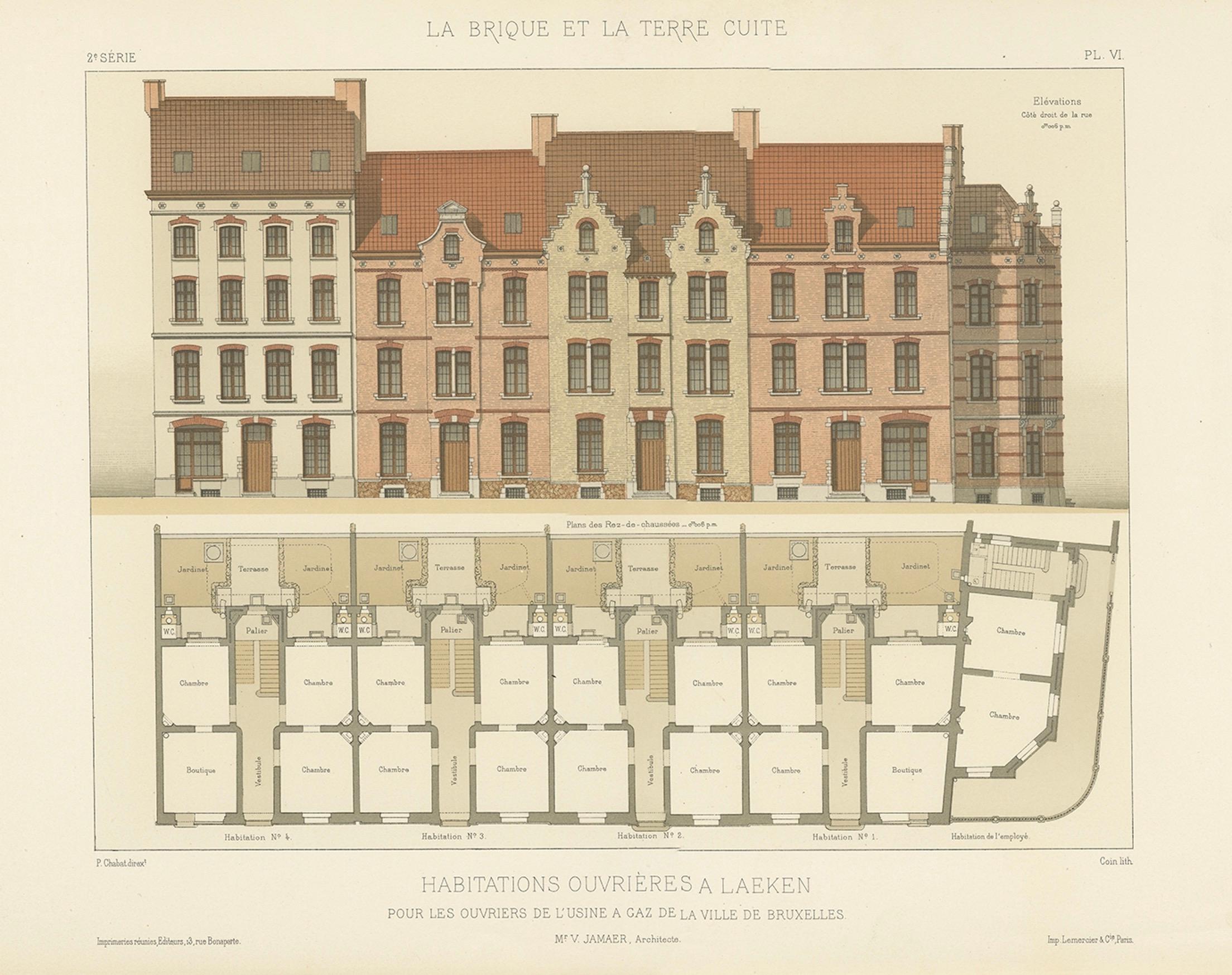 Pl. VI Habitations Ouvrières a Laeken, Chabat, 1900 ca. in vendita 3