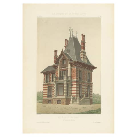 French Architectural Plate – Villa à Luzarches by Tronquois, Antique c.1900