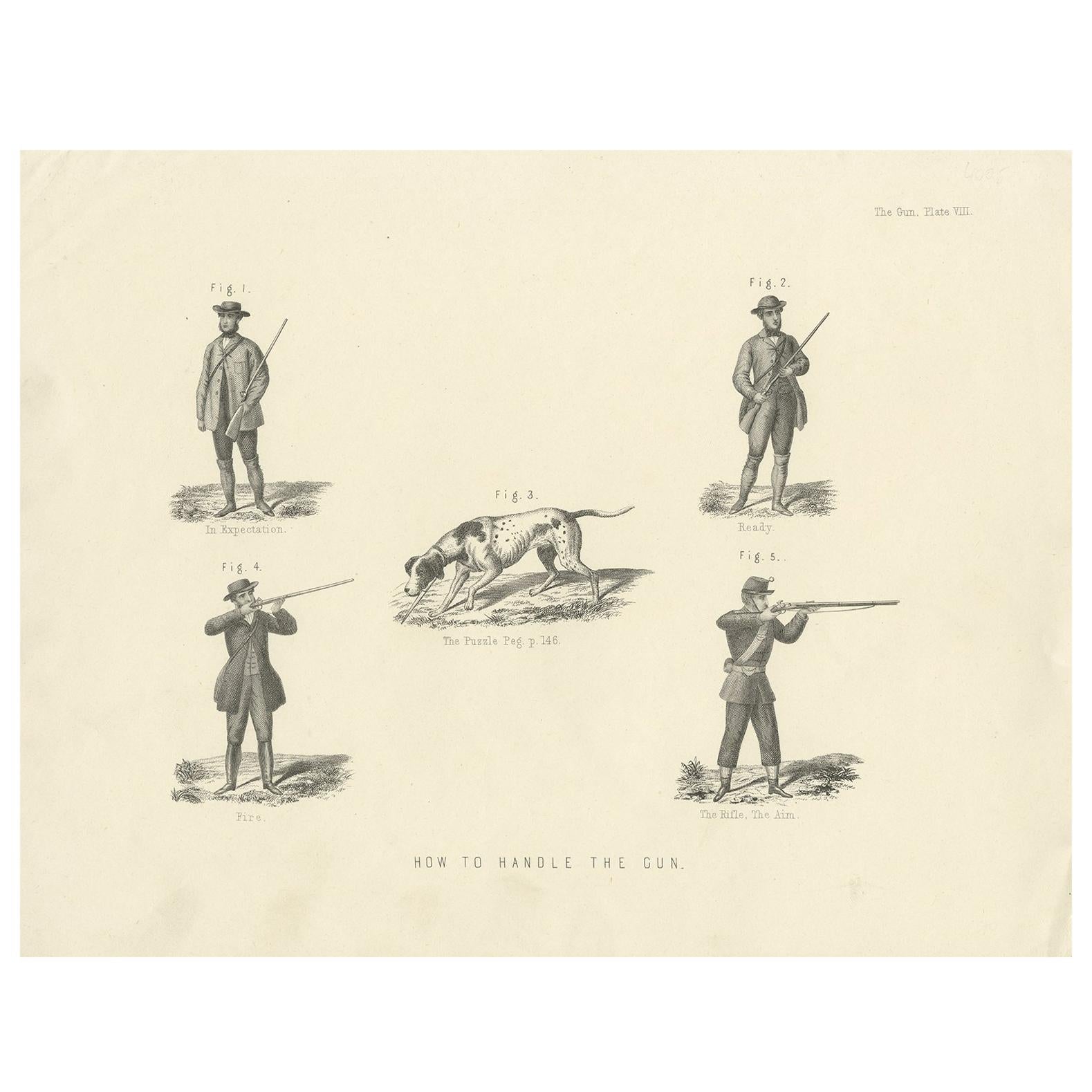 Old Print on How to Handle the Gun, circa 1855 For Sale