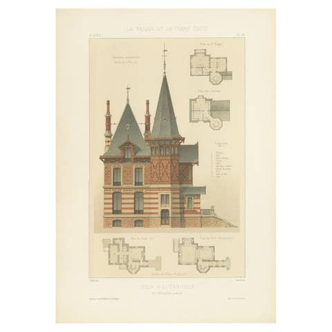Antique Architectural Print of Villa à Luzarches, France by Tronquois, c.1900