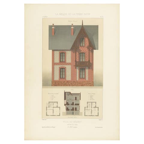 Antique Print of Villa au Vésinet (Seine-et-Oise) by Héret, c.1900