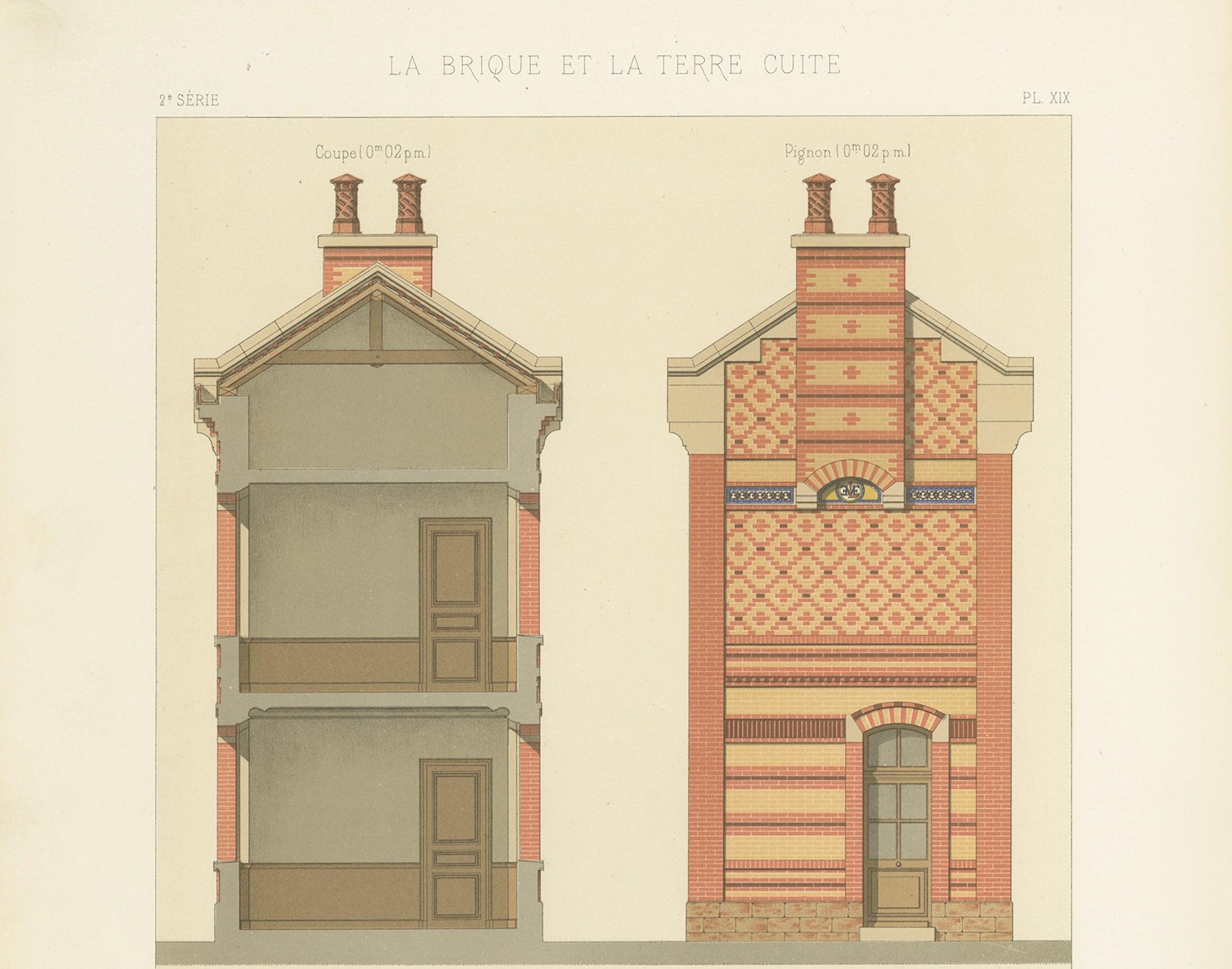 Antique French Architectural Print Maison de Jardinier by Pierre Chabat c.1900 In Good Condition For Sale In Langweer, NL