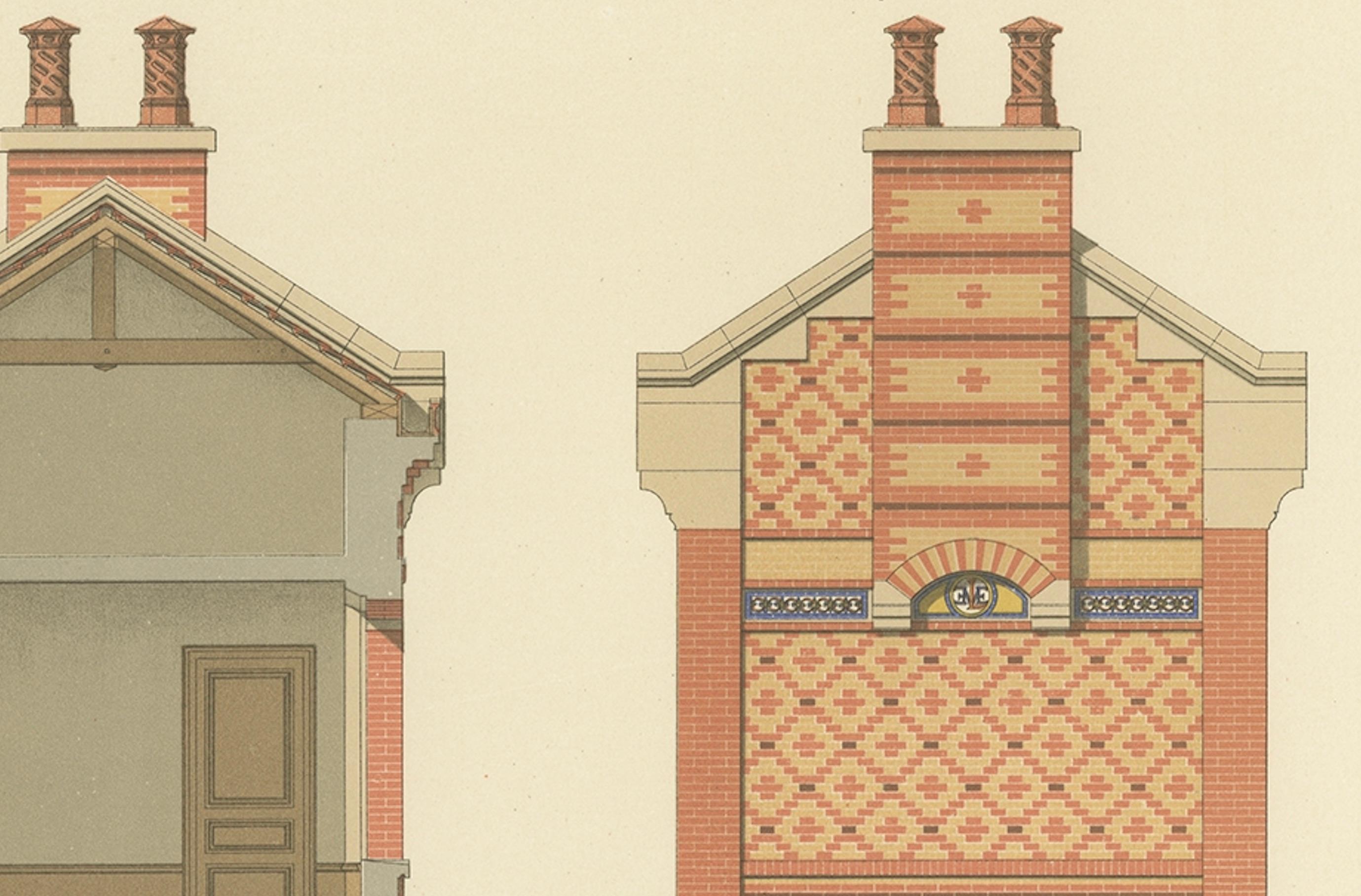 20th Century Antique French Architectural Print Maison de Jardinier by Pierre Chabat c.1900 For Sale