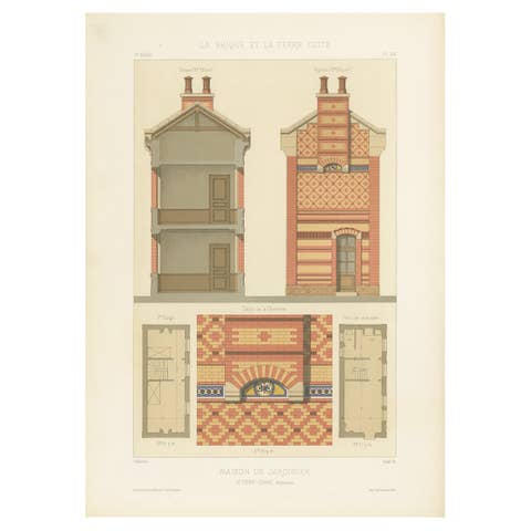 Antique French Architectural Print Maison de Jardinier by Pierre Chabat c.1900