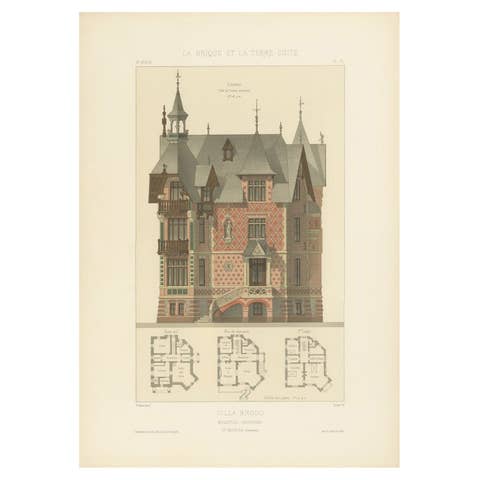 Antique Print of Villa Brodu, Beuzeval (Calvados) by Baumier, c.1900
