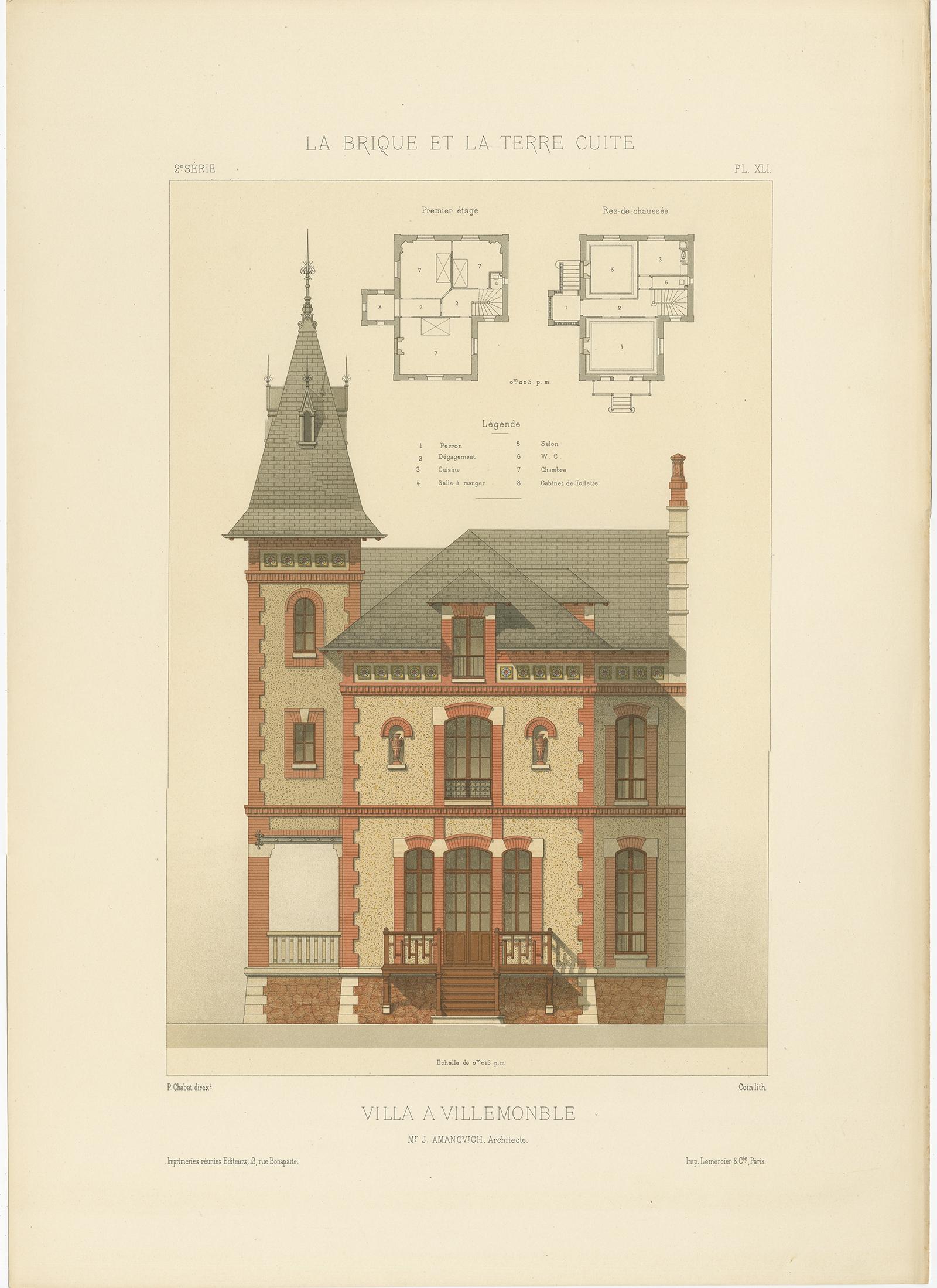 Pl. XLI Villa A Villemonble, Chabat, um 1900, XLI im Angebot 2