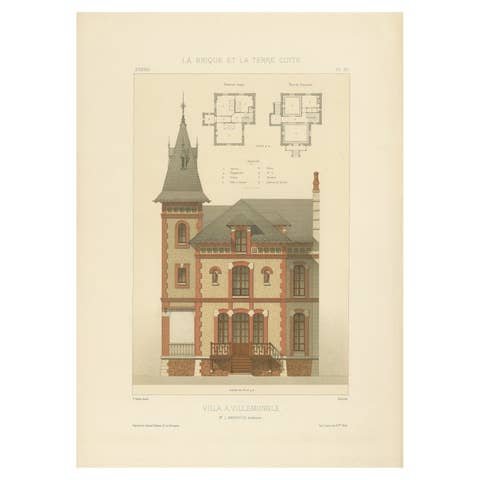 Antique French Print Villa à Villemomble by J. Amanovich Architecte, Chabat 1900