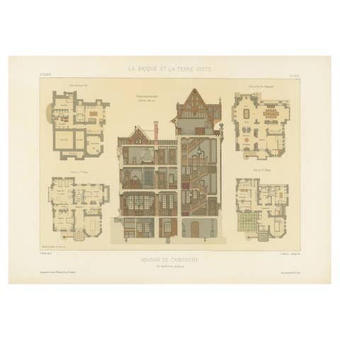Antique French Print Maison de Campagne by Bonnier Architecte, Chabat c.1900