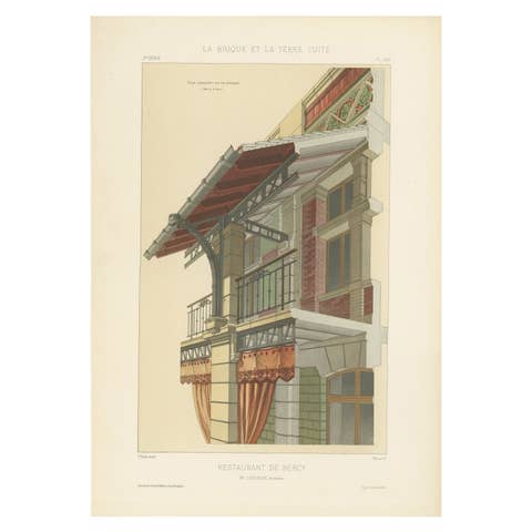 Antique French Architectural Print Restaurant de Bercy by Chabat c.1900