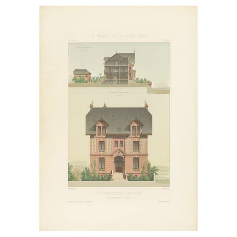 Antique French Architectural Print Villa Marguerite à Houlgate by Chabat c.1900