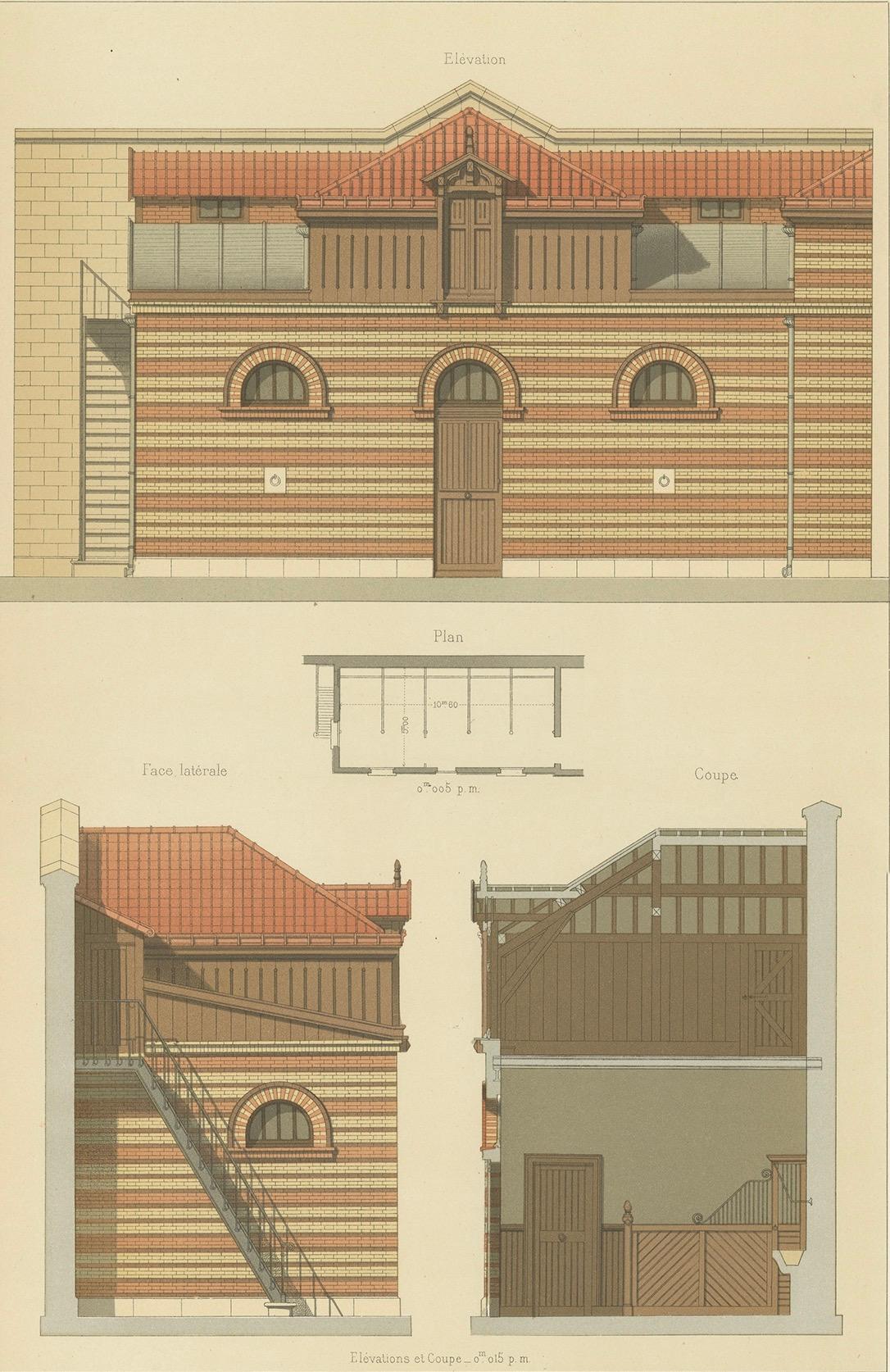 Antique French Architectural Print Ecuries, Boulevard Beauséjour c.1900 For Sale 2