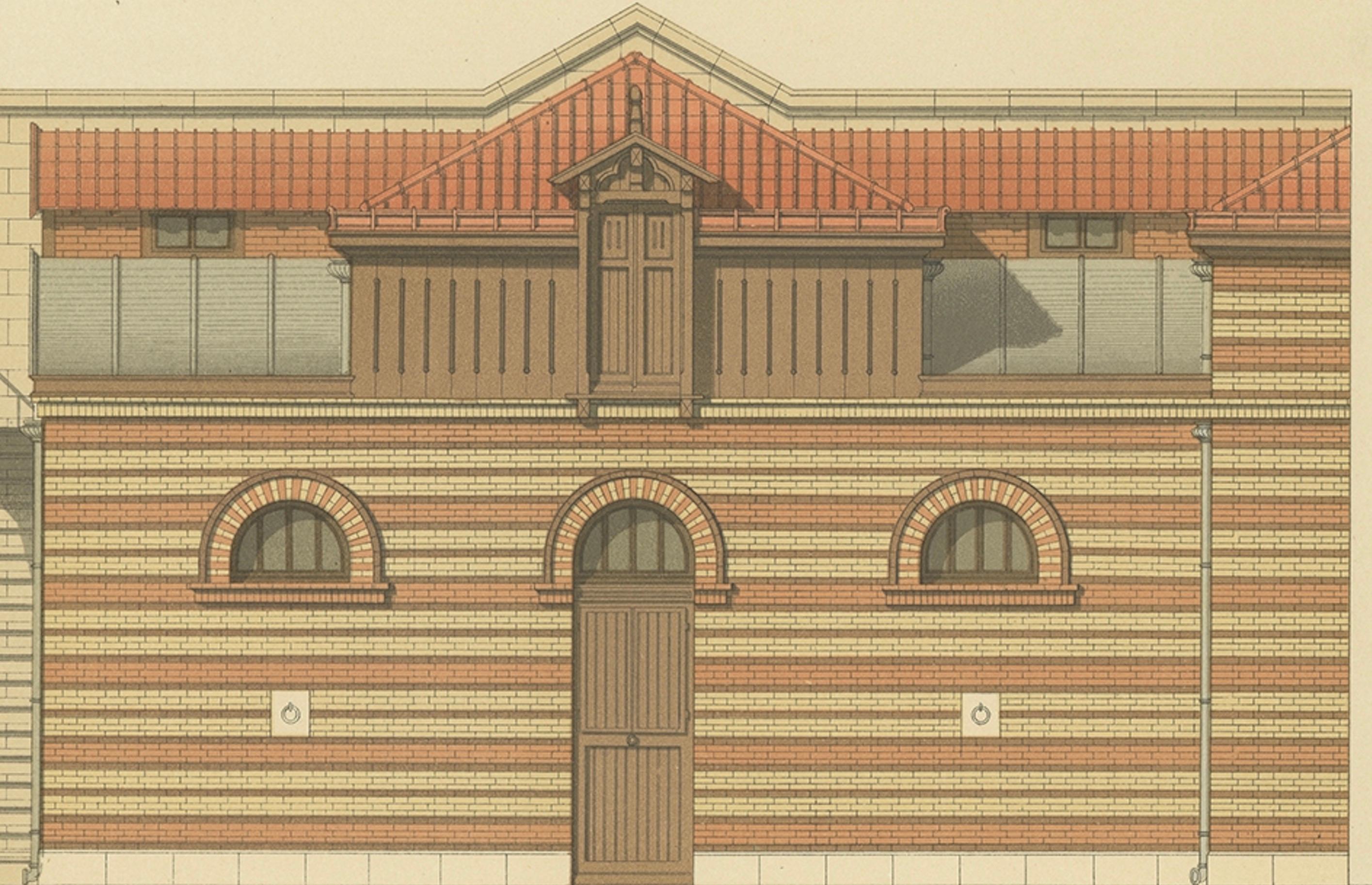 Antique French Architectural Print Ecuries, Boulevard Beauséjour c.1900 In Good Condition For Sale In Langweer, NL