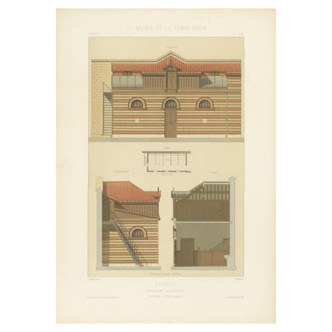 Antique French Architectural Print Ecuries, Boulevard Beauséjour c.1900