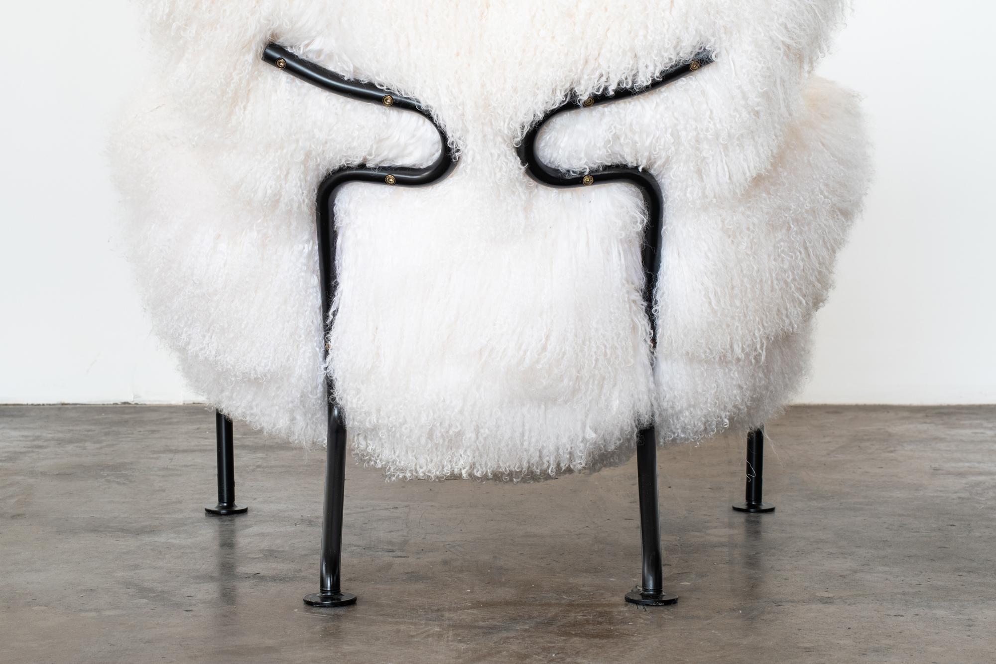 Steel PL19 or Tre Pezzi Armchair by Franco Albini in White Mongolian Wool, Poggi For Sale