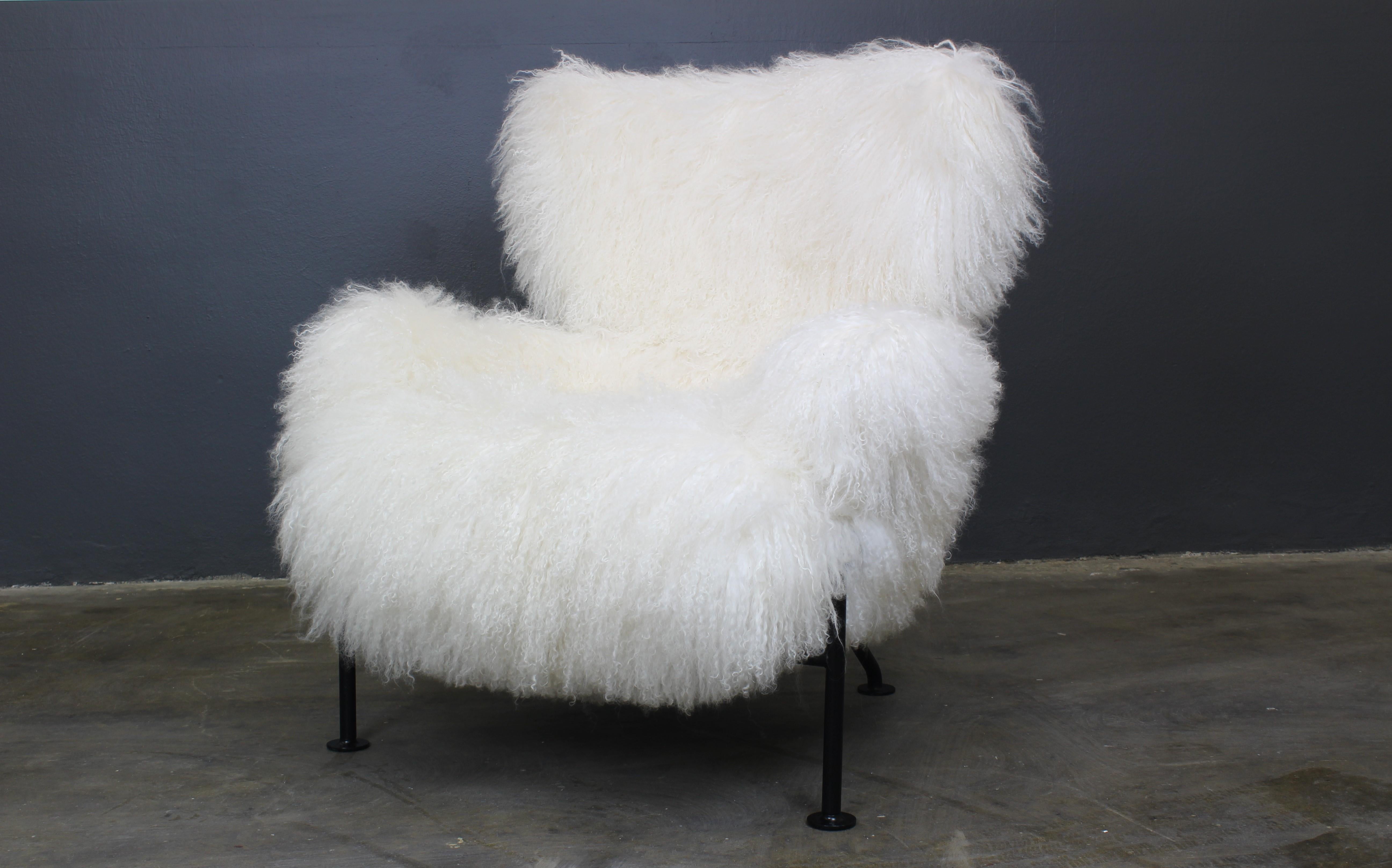PL19 or Tre Pezzi Armchair by Franco Albini in White Mongolian Wool, Poggi For Sale 3